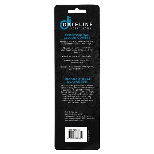 Dateline Professional Blue Celcon 501 Fine Plastic Tail Comb - 20cm