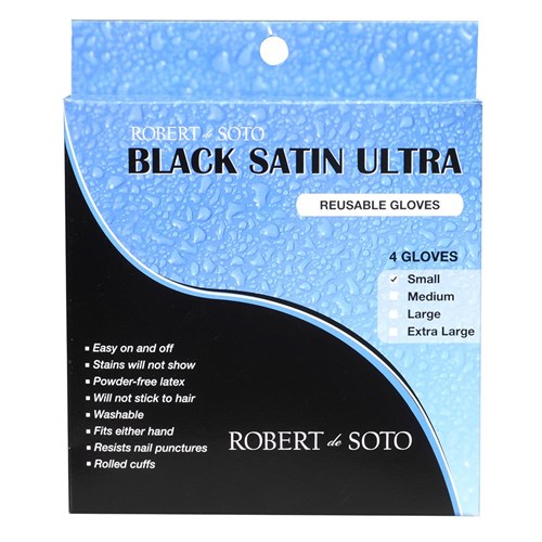 Robert de Soto Black Satin Ultra Reusable Gloves Small 4pk