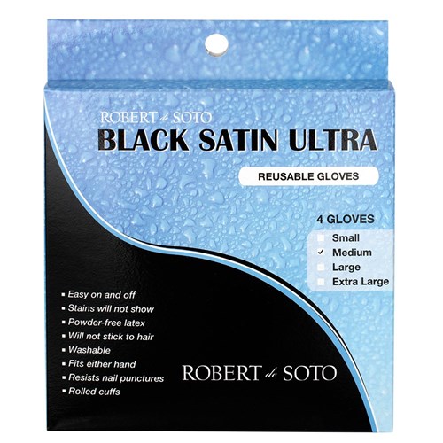 Robert de Soto Black Satin Ultra Reusable Gloves Medium 4pk