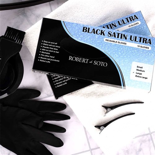 Robert de Soto Black Satin Ultra Reusable Gloves Small 10pk