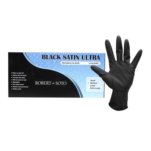 Robert de Soto Black Satin Ultra Reusable Gloves Medium 10pk