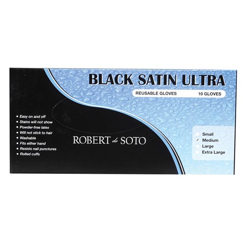 Robert de Soto Black Satin Ultra Reusable Gloves Medium 10pk