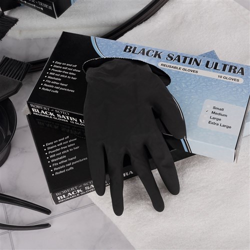 Robert de Soto Black Satin Ultra Reusable Gloves Medium 10pk