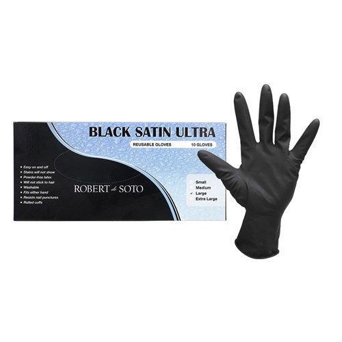 Robert de Soto Black Satin Ultra Reusable Gloves Large 10pk