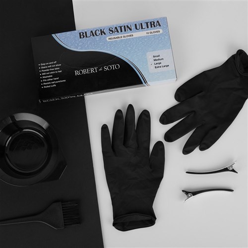 Robert de Soto Black Satin Ultra Reusable Gloves Large 10pk