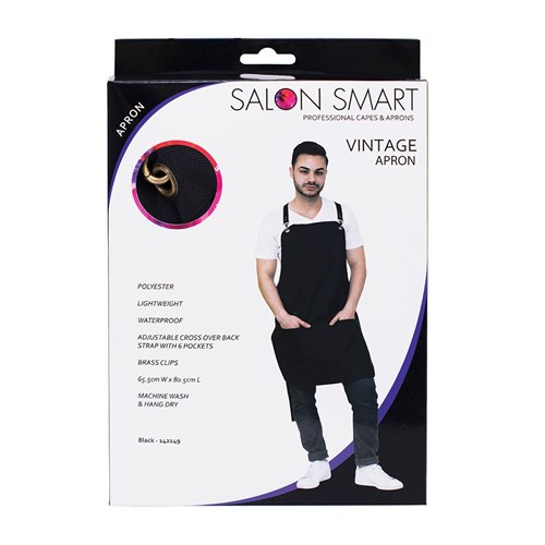 Salon Smart Vintage Protective Apron in Black Box Front