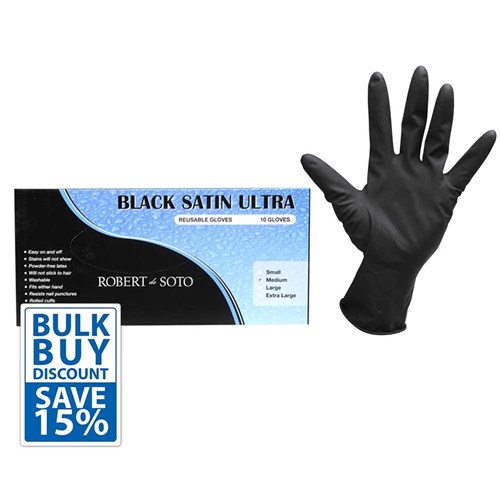 Robert de Soto Black Satin Ultra Reusable Gloves Medium 30pk