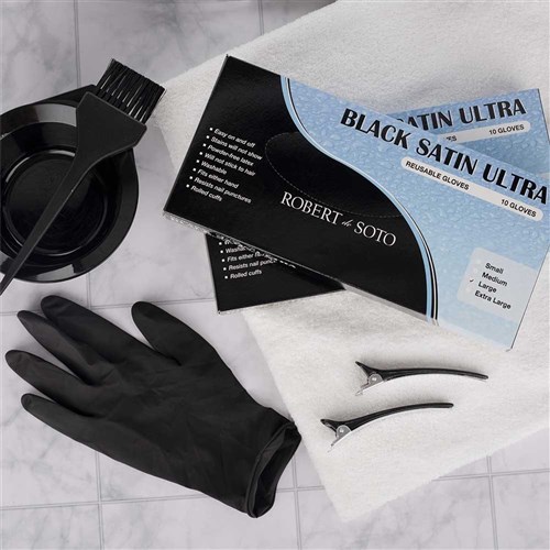 Robert de Soto Black Satin Ultra Reusable Gloves Medium 30pk