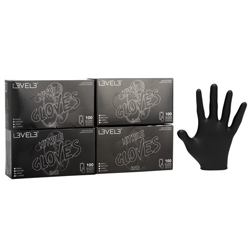 LVL3 NITRILE GLOVES BLACK MED 11101 100PC LEVEL3 L3VEL3