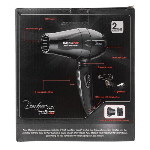 BaBylissPRO Bambino Hair Dryer Box Reversed Side