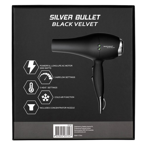 Silver Bullet Black Velvet Professional Hair Dryer Box Front