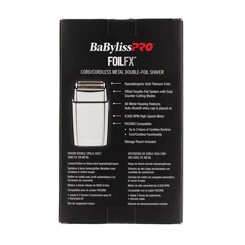 BaBylissPRO FoilFX02 Metal Double Foil Shaver Package Back