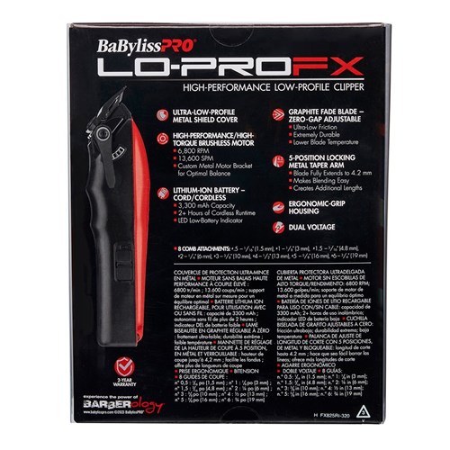 BaBylissPRO LoPROFX Hair Clipper Red